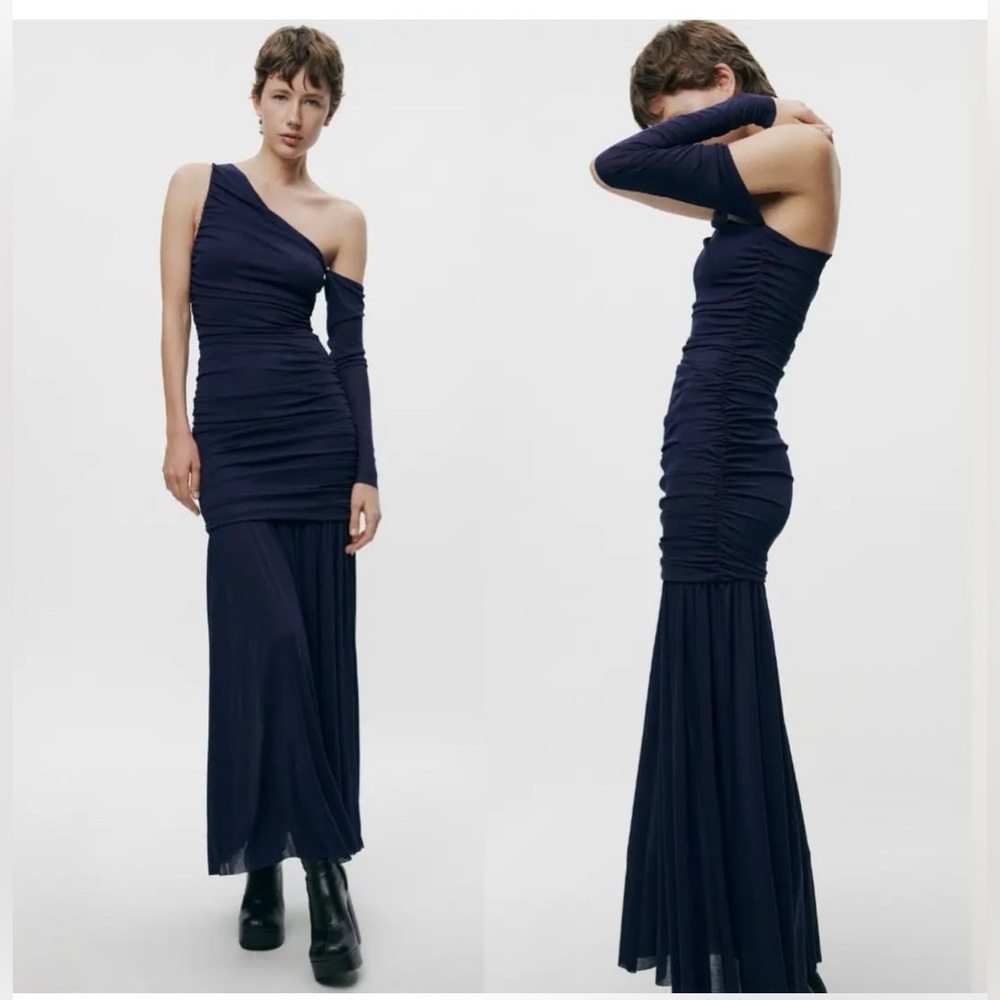 NWT Zara One-Shoulder Navy  Dress.. Size XS